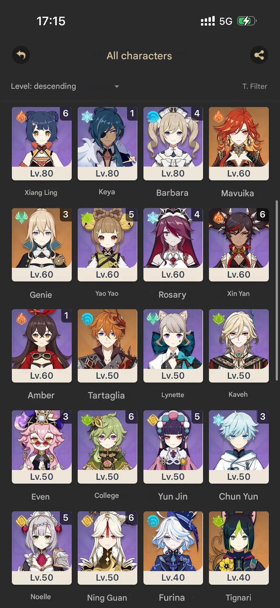 GI1173 High AR58 Navi S1 + First Great Magic, Lini + First Great Magic, Furina, Mavuika, Kazuha, Zhongli, Kinish, Arlecchino 